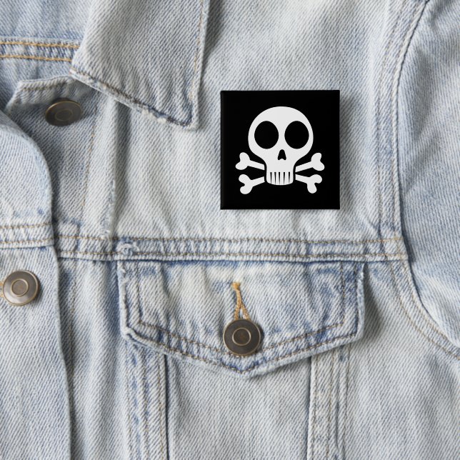 spooky skull on a black background 2 inch square button (In Situ)