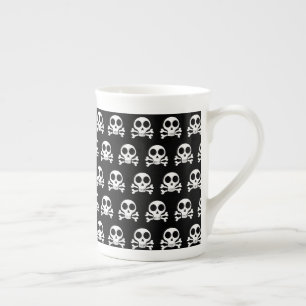 spooky skull on a black background bone china mug