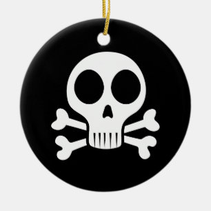 spooky skull on a black background ceramic ornament