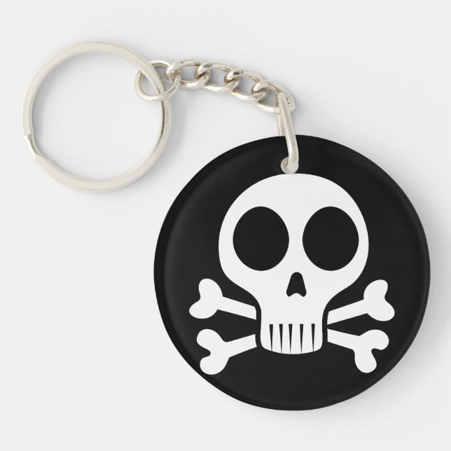 spooky skull on a black background keychain (Front)