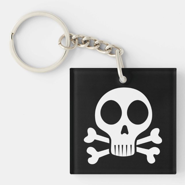 spooky skull on a black background keychain (Front)