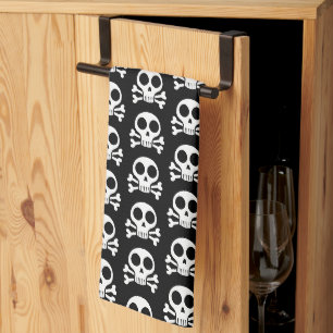spooky skull on a black background kitchen towel