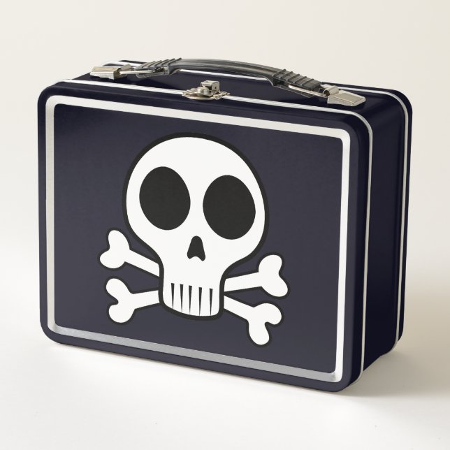 spooky skull on a black background metal lunch box (Front)
