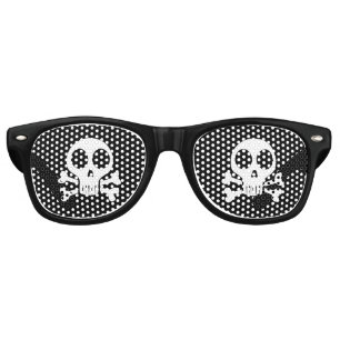 spooky skull on a black background retro sunglasses