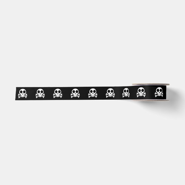 spooky skull on a black background satin ribbon (Front)