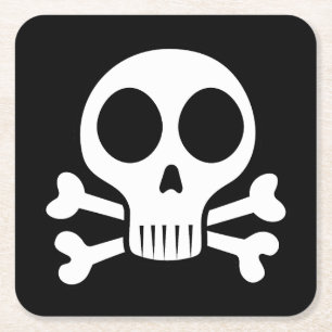 spooky skull on a black background square paper coaster