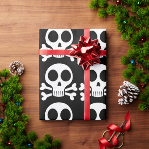 spooky skull on a black background wrapping paper