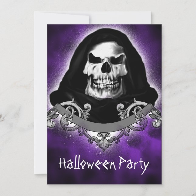 Spooky Skull Reaper Halloween Party Invitations (Front)