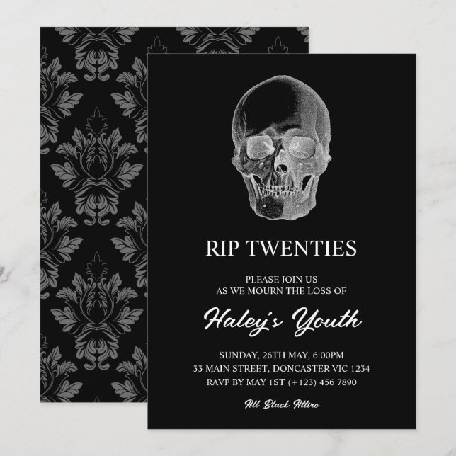Spooky Skull RIP Twenties 20s Funny 30th Birthday Invitation (Front/Back)