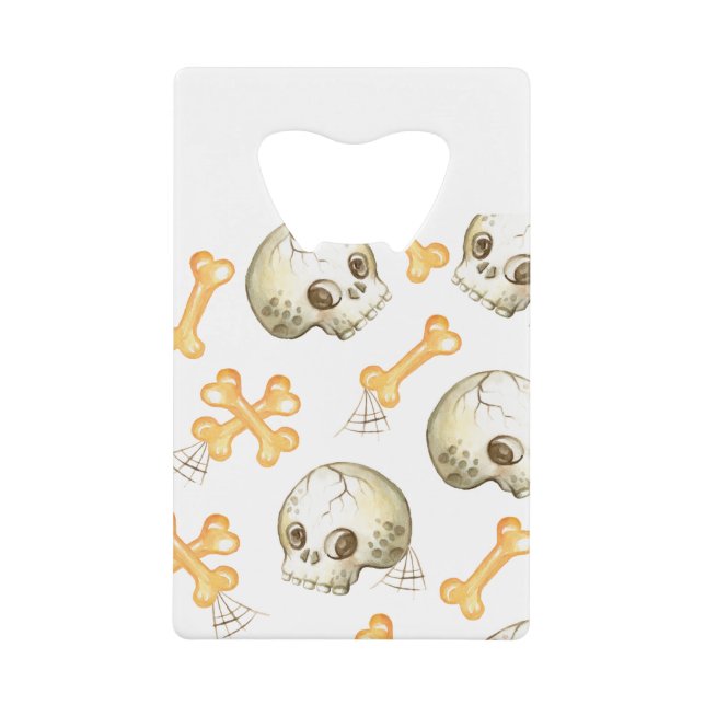 Spooky skulls and bones Halloween pattern Credit Card Bottle Opener (Front)
