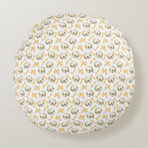 Spooky skulls and bones Halloween pattern Wrapping Round Pillow