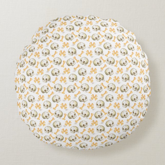 Spooky skulls and bones Halloween pattern Wrapping Round Pillow (Front)