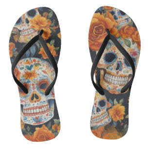Spooky Skulls: Halloween-Inspired pattern Design Flip Flops