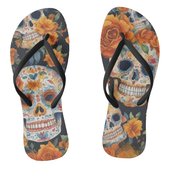 Spooky Skulls: Halloween-Inspired pattern Design Flip Flops (Footbed)