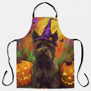 Spooky Skye Terrier Dog Halloween Witch Pumpkin Apron