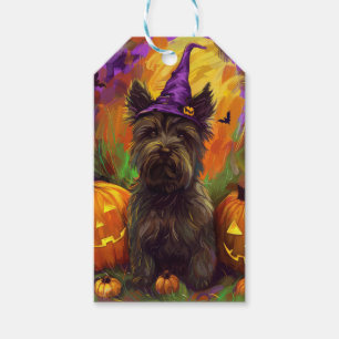 Spooky Skye Terrier Dog Halloween Witch Pumpkin Gift Tags