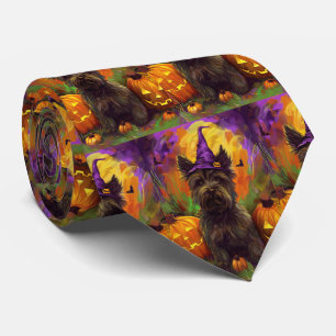 Spooky Skye Terrier Dog Halloween Witch Pumpkin Tie