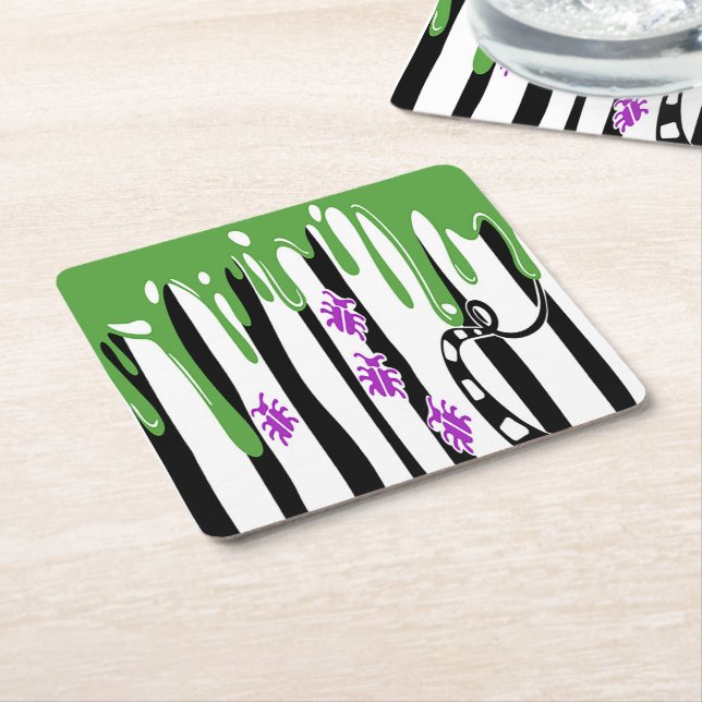 Spooky Slime and Stripes Halloween Square Paper Coaster (Angled)