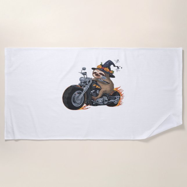 Spooky Sloth Motorcycle Ride Halloween Biker Fun C Beach Towel (Front)