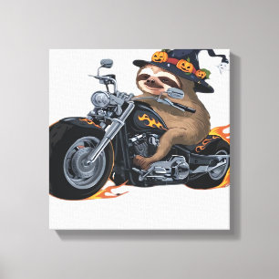 Spooky Sloth Motorcycle Ride Halloween Biker Fun C Canvas Print