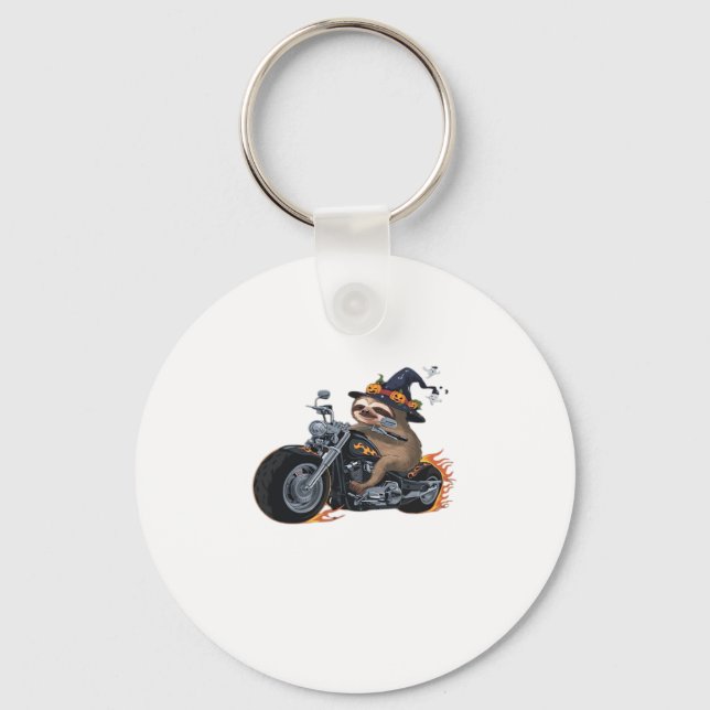 Spooky Sloth Motorcycle Ride Halloween Biker Fun C Keychain (Front)