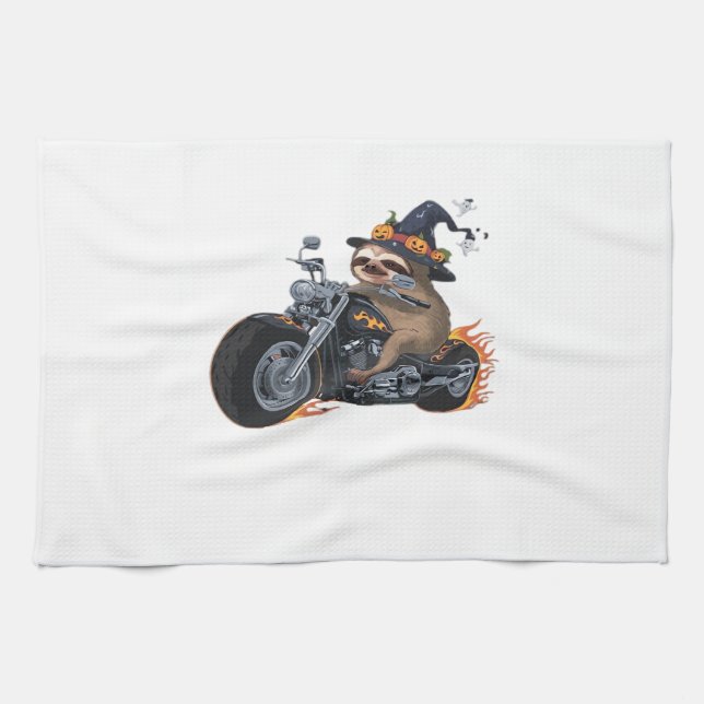 Spooky Sloth Motorcycle Ride Halloween Biker Fun C Kitchen Towel (Horizontal)