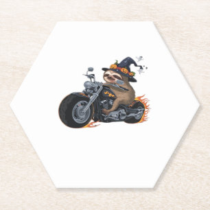 Spooky Sloth Motorcycle Ride Halloween Biker Fun C Paper Coaster