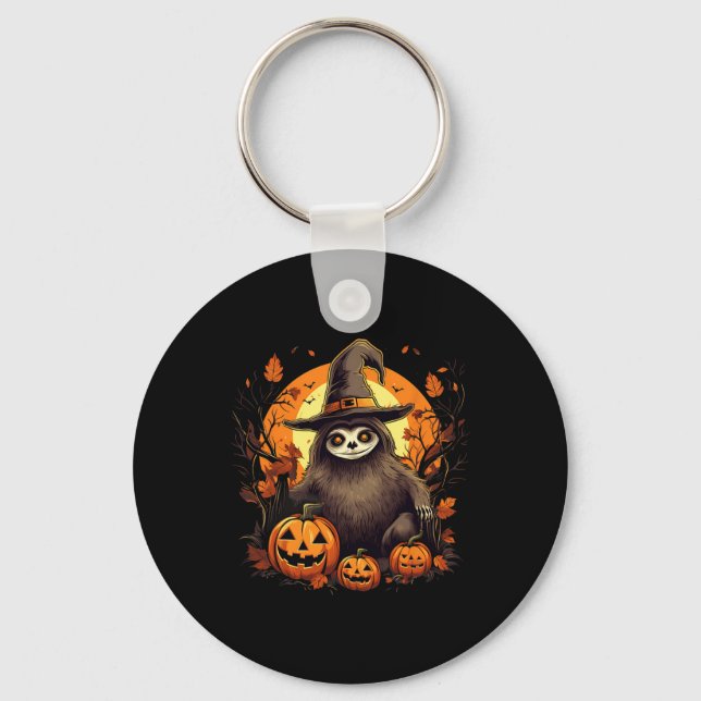 Spooky Sloth Witch Halloween  Keychain (Front)