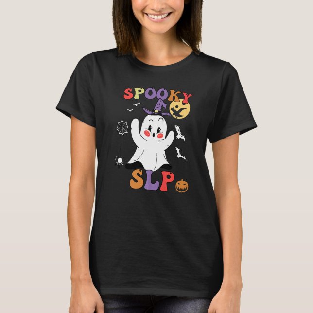 Spooky SLP Groovy Halloween Speech Language Pathol T-Shirt (Front)