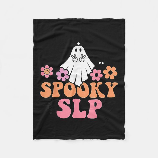 Spooky Slp Speech Language Pathologist Cute Ghost  Fleece Blanket (Front)