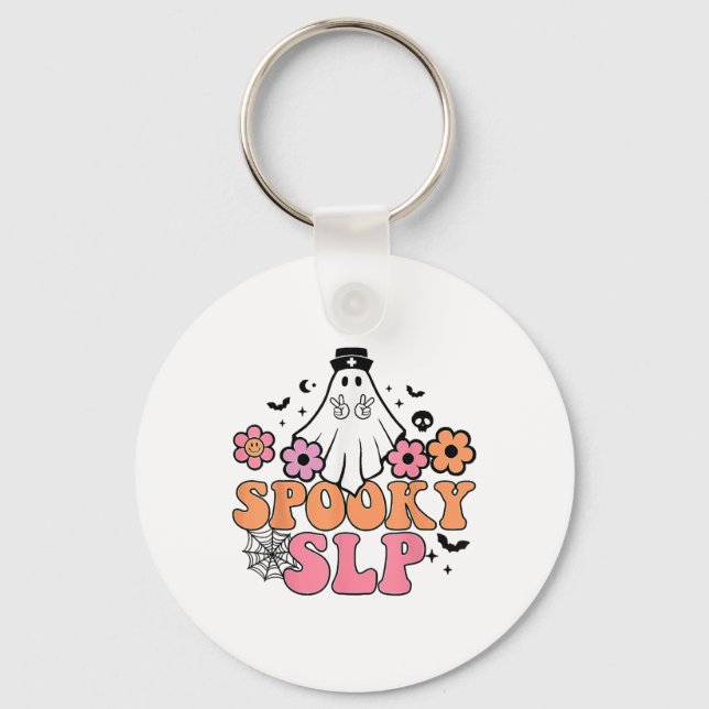 Spooky Slp Speech Language Pathologist Cute Ghost  Keychain (Front)