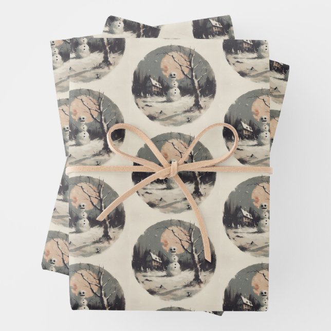 Spooky Snowman Christmas  Wrapping Paper Sheet (In situ)
