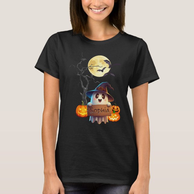 Spooky Sophia: A Cute Halloween Ghost T-Shirt (Front)