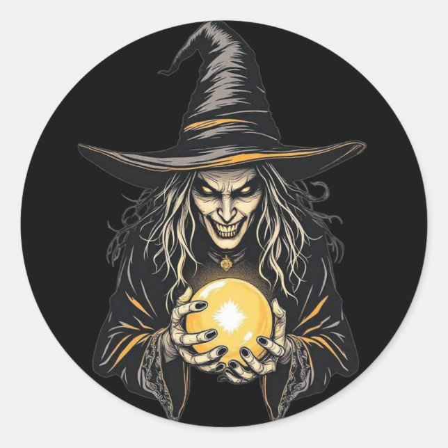 Spooky Sorceress Witch Sticker with Crystal Ball (Front)