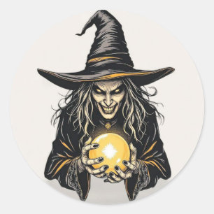 Spooky Sorceress Witch Sticker with Crystal Ball