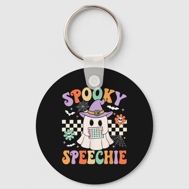 Spooky Speechie Speech Therapy Halloween Retro Slp Keychain (Front)