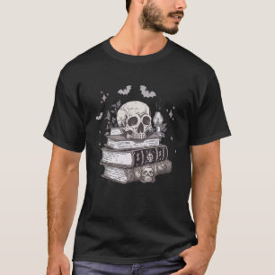 Spooky Spell Books Retro Skull Halloween Book Love T-Shirt
