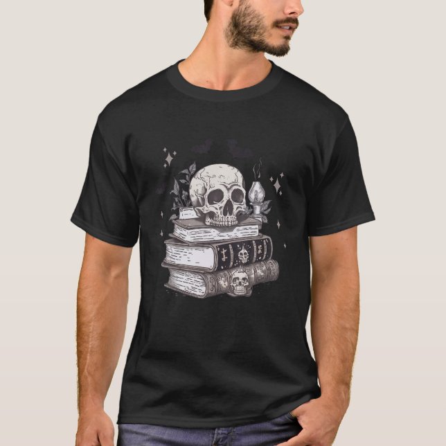 Spooky Spell Books Retro Skull Halloween Book Love T-Shirt (Front)