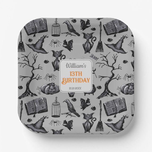 Spooky Spellbinding Halloween Birthday Party Paper Plate (Front)