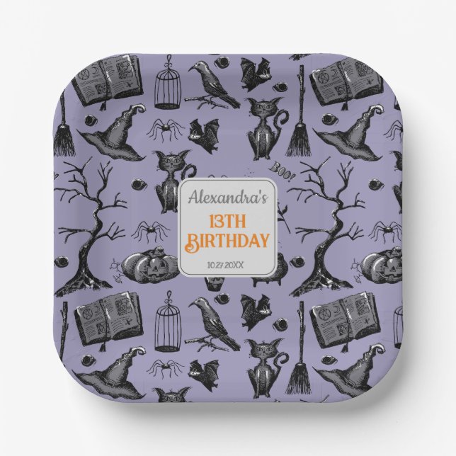 Spooky Spellbinding Halloween Birthday Party Paper Plate (Front)