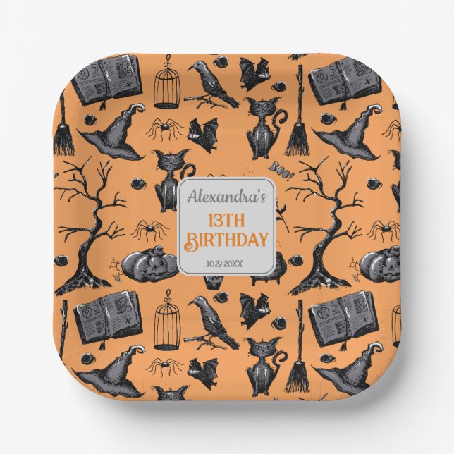 Spooky Spellbinding Halloween Birthday Party Paper Plate (Front)