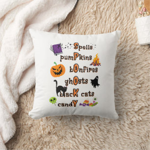 SPOOKY Spelling with all things Halloween Throw Pillow