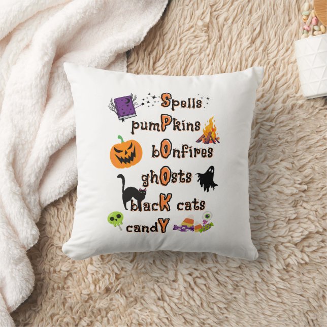 SPOOKY Spelling with all things Halloween Throw Pillow (Blanket)