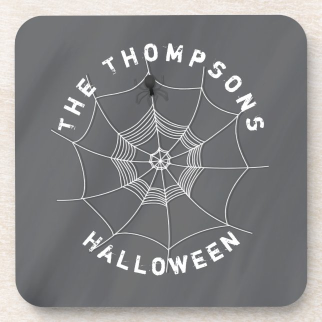 Spooky Spider in Spider Web Beverage Coaster (Front)