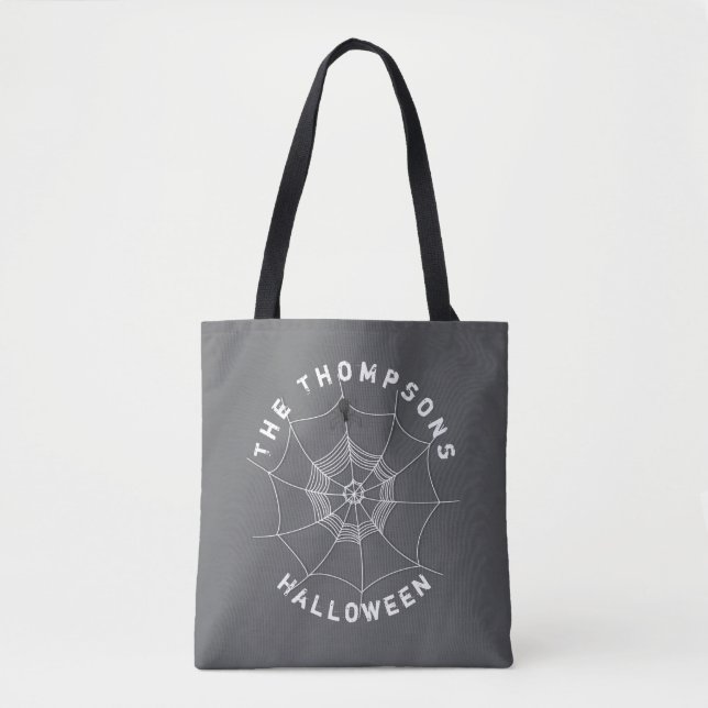 Spooky Spider in Spider Web Personalized Tote Bag (Front)