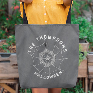 Spooky Spider in Spider Web Personalized Tote Bag