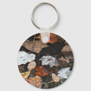 Spooky Spider on floating fall leaves on water Keychain