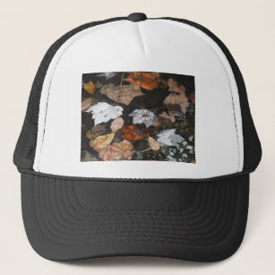 Spooky Spider on floating fall leaves on water Trucker Hat