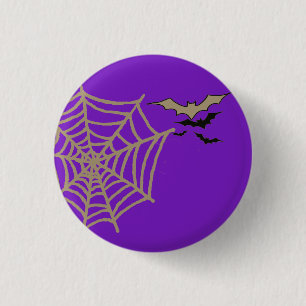 Spooky Spider Web, Bats Flying Halloween Slogan 1 Inch Round Button