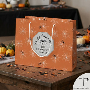Spooky Spider Web Orange Gift Bag